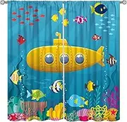 Focusbrite Boy Window Curtains Submarine Window Drapes Yacht Window Treatments Underwater World Oasis Thermal Drapes for Kids Girls Toddler Teens Room Dorm Decor Set 2 Panels,42x63 Inches, Style-1