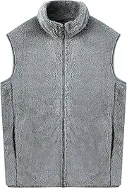 [Generic] Men's Fleece Thick Vest Fleece Outdoor Sports Zipper Warm Outerwear Windproof Wool Lined Casual Sleeveless Jacket