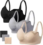 [Angelhood] Womens Seamless Sleep Nursing Bra,Breastfeeding Maternity Bra with Remove Bra Pads Extenders Pack of 3