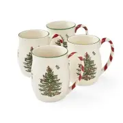 Spode Christmas Three Mug with Peppermint handle | Set of 4 Mugs with Christm...