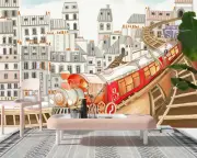 Stuck Through The Roller Car Self-adhesive Kid's Bedroom Wallpaper 3D Wall Mural