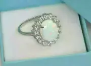 Fire Opal 4Ct Oval Cut Natural Women's Engagement Ring 14k White Gold Plated