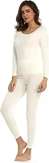 [Mcilia] Women's Ultrathin Modal Round Neck Thermal Underwear Top & Bottom Set