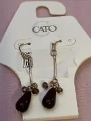 11) CATO Gold-Tone Brown Bead Dangle Earrings 1" - NEW