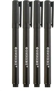 DIVERSEBEE Fine Tip Permanent Pens, 4 Pack Quick Dry Markers, Transparent Sticky Notes Writing Pens, Office School Art Supplies, Black Oil Based Fineliners