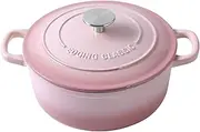 EDGING CASTING 7 Quart Enameled Cast Iron Covered Dutch Oven With Lid Round Pot, Pink