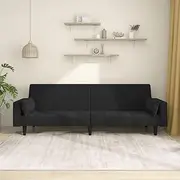 VRAXO 2-Seater Sofa Bed with Two Pillows Black Velvet -28.8KG,375850