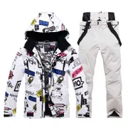 Nevenka Ski Jacket and Pants Set Winter Coat Hooded Outdoor Skiing Snowboard Suit for Men-GraffitiWhite