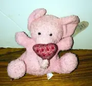 Russ Berrie Heart Warmers Pink Elephant Plush Heart Terry Cloth Bean Bag NWT