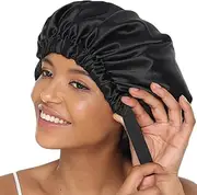 COMFYROLL Silk Satin Bonnet for Sleeping and Hair Protection-Adjustable, Double Layered Satin Cap for Women Curly Hair