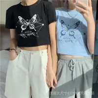 在飛比找蝦皮購物優惠-閨蜜姐妹裝短版短袖T恤女2021韓版寬鬆潮露肚緊身棉T恤上衣