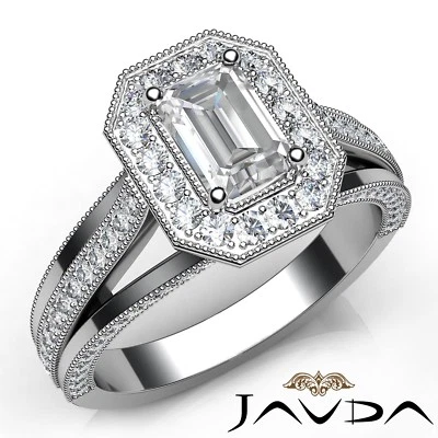1.96ctw Milgrain Side-Stone Emerald Diamond Engagement Ring GIA G-VS1 White Gold