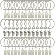 40 Pack Curtain Rings with Clips, 1.26" I D 40 Pack, Matte Silver