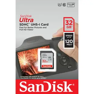 SanDisk 32GB 32G SDHC【120MB/s】SD Ultra UHS-I UHS C10 Class 10 SDSDUN4-032G 相機記憶卡
