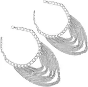 [GAROZATION] 2pcs Metal Shoe Chain: Geometric Multi-layer Tassel Layered High Heel Anklet Charm Jewelry for Women Sneakers Heels Boots Decoration Accessories