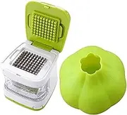 Coralpearl Garlic Ginger Press Cutter Mincer Chopper Crusher Slicer Grater Grinder Dicer Machine Food Aid in Plastic Stainless Steel with Silicone Peeler Kitchen Gadget Green Tool Set (Cube)