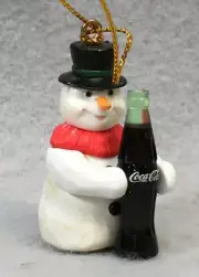 Coca~Cola SNOWMAN WITH BOTTLE AND TOP HAT CHRISTMAS HOLIDAY ORNAMENT