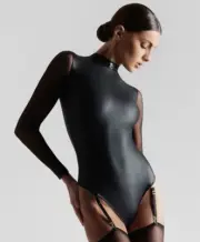 Body Thong, Long Sleeve Faux Leather G-string bodysuit, Maison Close XS M