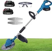 Cordless Strimmer, Grass Trimmer with 2 * Battery, 2 Flat Knife and Thickened Cotton Gloves, Metal Blade Strimmer with 9 inch Saw Blade, 5200rpm Idling Speed, for Garden Clearing