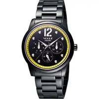在飛比找PChome24h購物優惠-VOGUE 都會時尚藍寶石日曆腕錶-IP黑x黃/38mm(7
