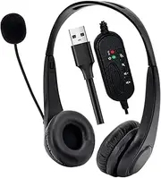 Call Center Headset with Microphone Dual-Sided Headphone USB Corded with Adjustable Microphone Mute Control Button for Office Desktop Computer PC Laptop Black Dual-Sided Headphone