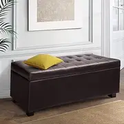 Artiss Tufted Storage Ottoman, Foot Rest Stool Bench Padded Seat Blanket Box Chest Bedroom Living Room Indoor, Brown 97 x 41.5 x 35cm Faux Leather Open Lid Heavy Duty Large Store Space