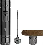 PIPITA Torch Lighter with Holder & Needle,Windproof Single Jet Torch Butane Gas Lighter Refillable Torch Lighters with Punch(Without Gas)