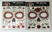 DOD Skull Face Temporary Tattoo - Day of Dead Sugar Skull Set of 2 Styles- 1 Use