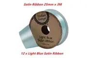 12 x Satin Ribbon Roll LIGHT BLUE 25mm x 3M Double Side Faced Party Decor Gift