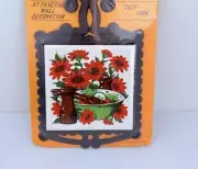 Vintage Trivet Cast Iron Wall Hanging With Tile Flowers Floral MCM Brand New