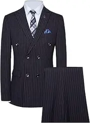 [JEShifangjiusu] Men's 3-Piece Double Breasted Suit Coat Slim Stripe Tuxedo Jacket Vest Pants Set for Wedding, Prom and Business Occasions, Black, 4XL