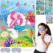 Pin The Tail on The Mermaid Party Games for Kids - 24 PCS Tail Stickers and 24 PCS Fish Stickers 21 x 28 Inch Mermaid Poster for Mermaid Birthday Party Decorations School Classroom Activities