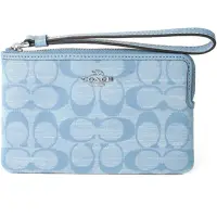 在飛比找momo購物網優惠-【COACH】寶寶藍色香布蕾織紋布手拿包