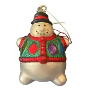 Department 56 Christmas Ornament Mercury Glass Snowman Green Argyle Sweater NWT