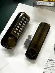 Sliding Door Lock - Mechanical Keyless Digital Hook Lock Bronze in color.