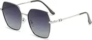 HMKING Large Metal Polygon Frame Polarized Sunglasses for Mens Womens Retro Mirrored Lens Sun glasses for Driving Fishing, Sliver-gradient-gray