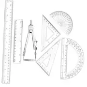 1 Set Plastic Geometry Math Set Includes Drawing Compass, 6 Inch Classic Clear