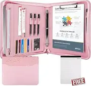 GraduationMall Writing Case A4 with Ring Binder and Clipboard, Zip Portfolio Padfolio Business Folder Organiser Pink