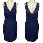 Aidan Mattox Navy Double-V Lace Cocktail Dress
