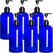 Youngever 6 Pack Blue Plastic Pump Bottles, Refillable Plastic Pump Bottles for Dispensing Lotions, Shampoos, Hand Sanitizer and More (12 Ounce)