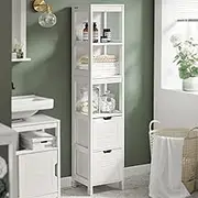 Haotian Floor Standing Tall Bathroom Storage Cabinet with Shelves and Door Floor Cabinet Linen Tower Bath Cabinet with Shelf, White FRG126-W