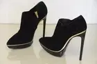 NEW YSL SAINT LAURENT Black Suede Platform JANIS Shoes ANKLE BOOTS 40.5