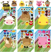 24 Sheets Make Your Own Farm Animals Stickers, Cute Farm Animal Make a Face Stic