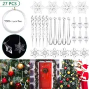 27Pcs Christmas Snowflake Icicle Ornaments Hanging Pendant Xmas Tree Decor NHA