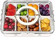 Portable Snackle Box Container - Divided Serving Tray with Lid and Handle, Clear Snack Box Organizer for Fruits, Candy, Charcuterie, Snacks - Ideal for Party, Travel & Beach