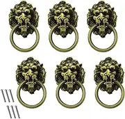 SING F LTD 6pcs Lion Head Pull Handle Vintage Pull Handles Knob Zinc Alloy with Screws for Cabinet Drawer Wardrobe Cupboard Wooden Box Case Green Bronze