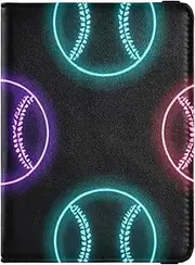 [Amooorous] Colorful Neon Fluorescent Baseball Leather decorative Passport and Vaccine Card Wallet Combo Travel Documents Organizer Protector Badge ID Vaccine Card Holder Wallet Lightweight, Colorful neon