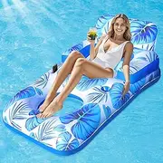 Junbig Inflatable Pool Float Adult - Pool Floaties Lounger Floats Raft Floating Chair Water Floaties for Swimming Pool Lake Lounge Float with Cup Holders Beach Pool Party for Adults