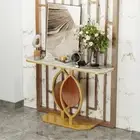 Extra Long Console Table Marble Table Hallway Entrance Storage Stand Gold White