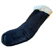 Sherpa Knit Navy Blue Non Slip Slipper Socks One Size
